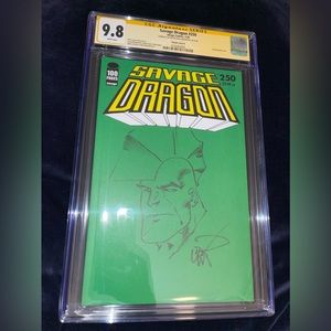 SAVAGE DRAGON #250 GREEN BLANK VARIANT CGC SS 9.8 SIGNED & SKETCH by ERIK LARSEN